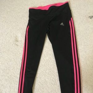 Adidas pink three stripe leggings climalite
